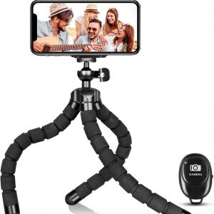 Portable Phone Tripod with Wireless Remote - Adjustable & Flexible Mini Stand for iPhone, Android, Samsung, GoPro - Compact & Durable