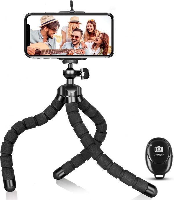 Portable Phone Tripod with Wireless Remote - Adjustable & Flexible Mini Stand for iPhone, Android, Samsung, GoPro - Compact & Durable